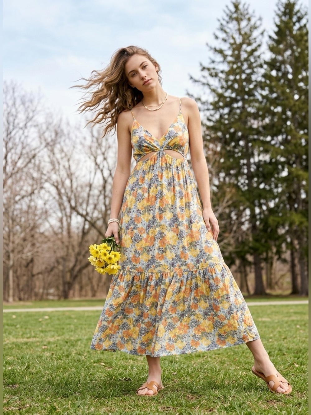 Abercrombie & Fitch Floral Cutout Midi Dress NWT Size S Cottagecore